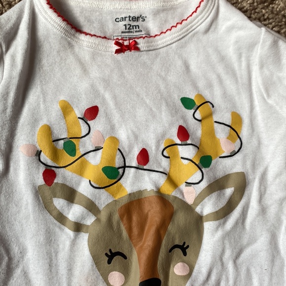 Carter’s 12M 3 piece set Christmas holidays reindeer polka dots red white tulle - Picture 4 of 8
